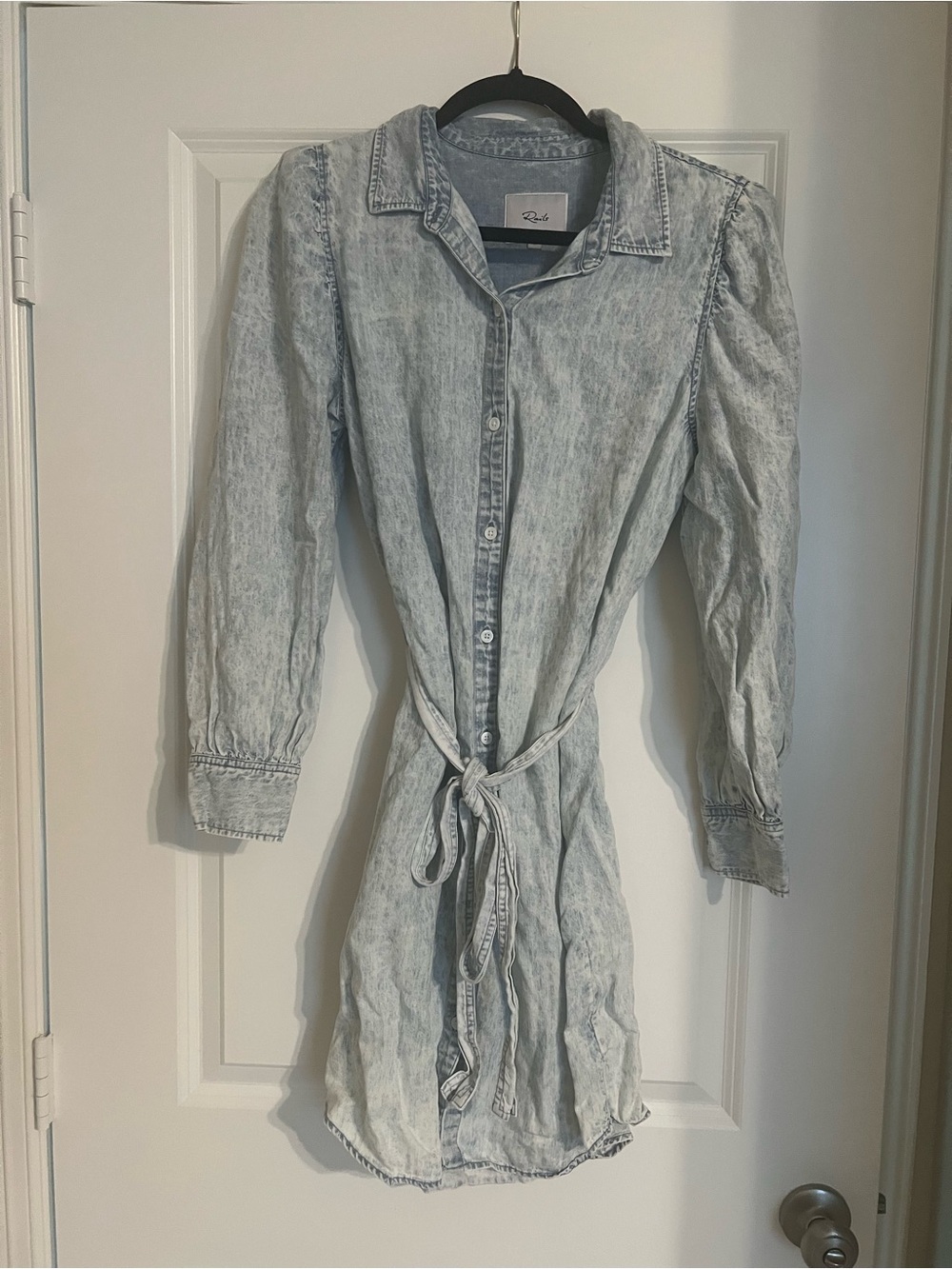Rails Pale Washed Denim Shirt Mini Dress with Tie Waist